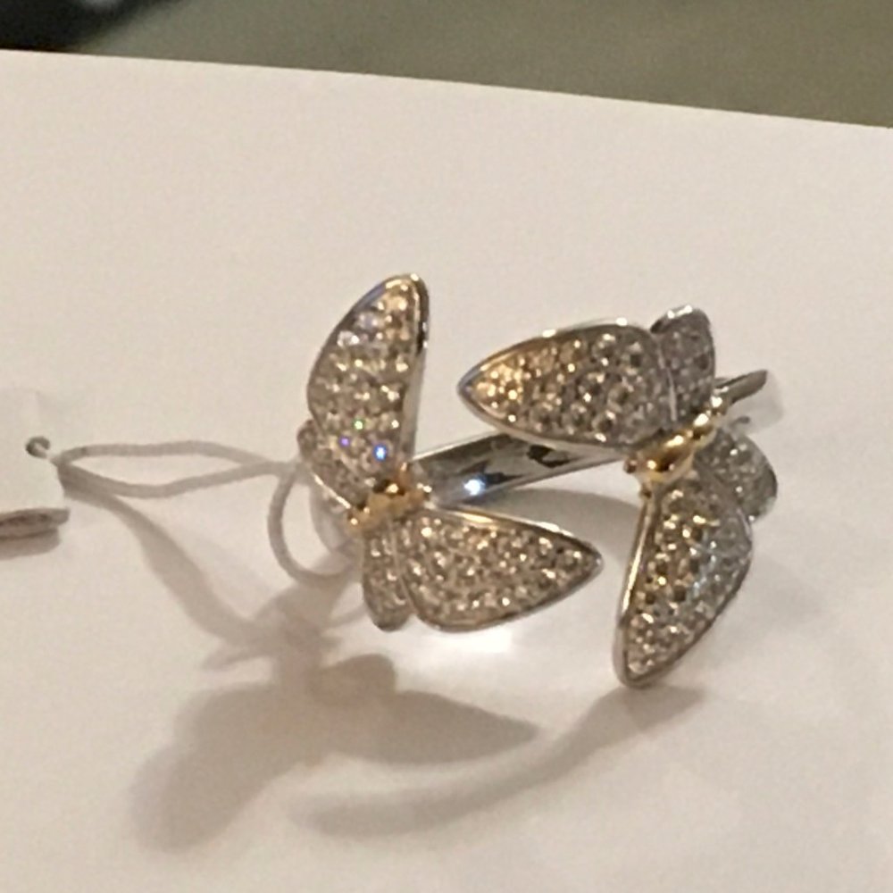 Ava Ro Sterling Silver Butterfly Ring w/ Crystals, size 6-8, brand new with tag.